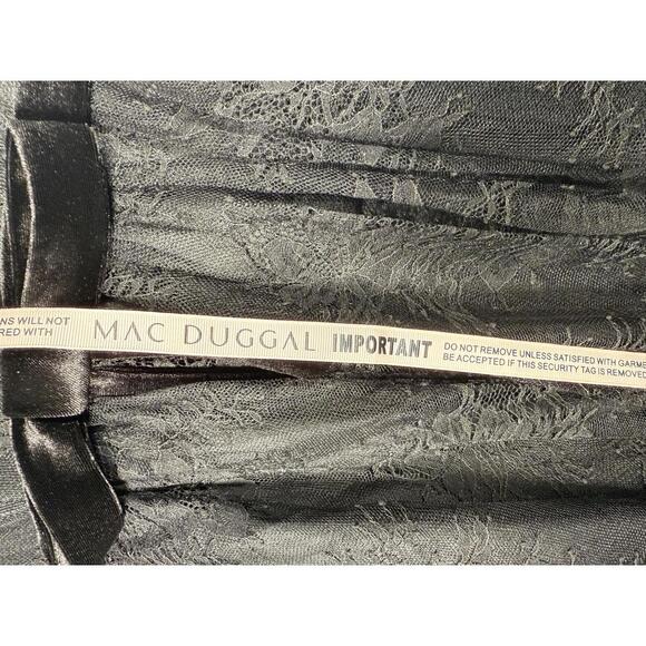 NWT Mac Duggal 49794 Black Long Sleeve Deep V Lace Babydoll Dress Size 4 - Picture 7 of 10